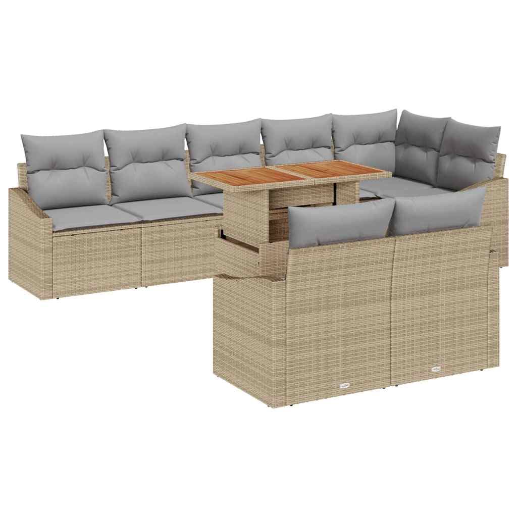 vidaXL Conjunto de Sofá de Jardim 9 Peças Bege Rattan Sintético - 263076361