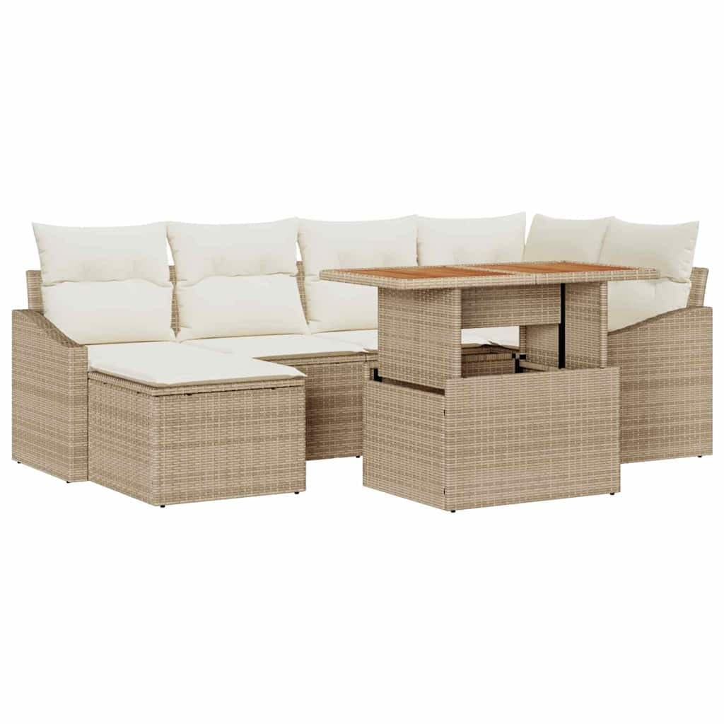 vidaXL Conjunto de Sofá de Jardim 7 pcs Bege Rattan Sintético