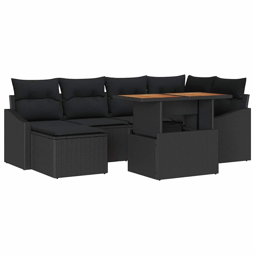 vidaXL Conjunto de Sofá de Jardim 7 pcs Preto Rattan Sintético