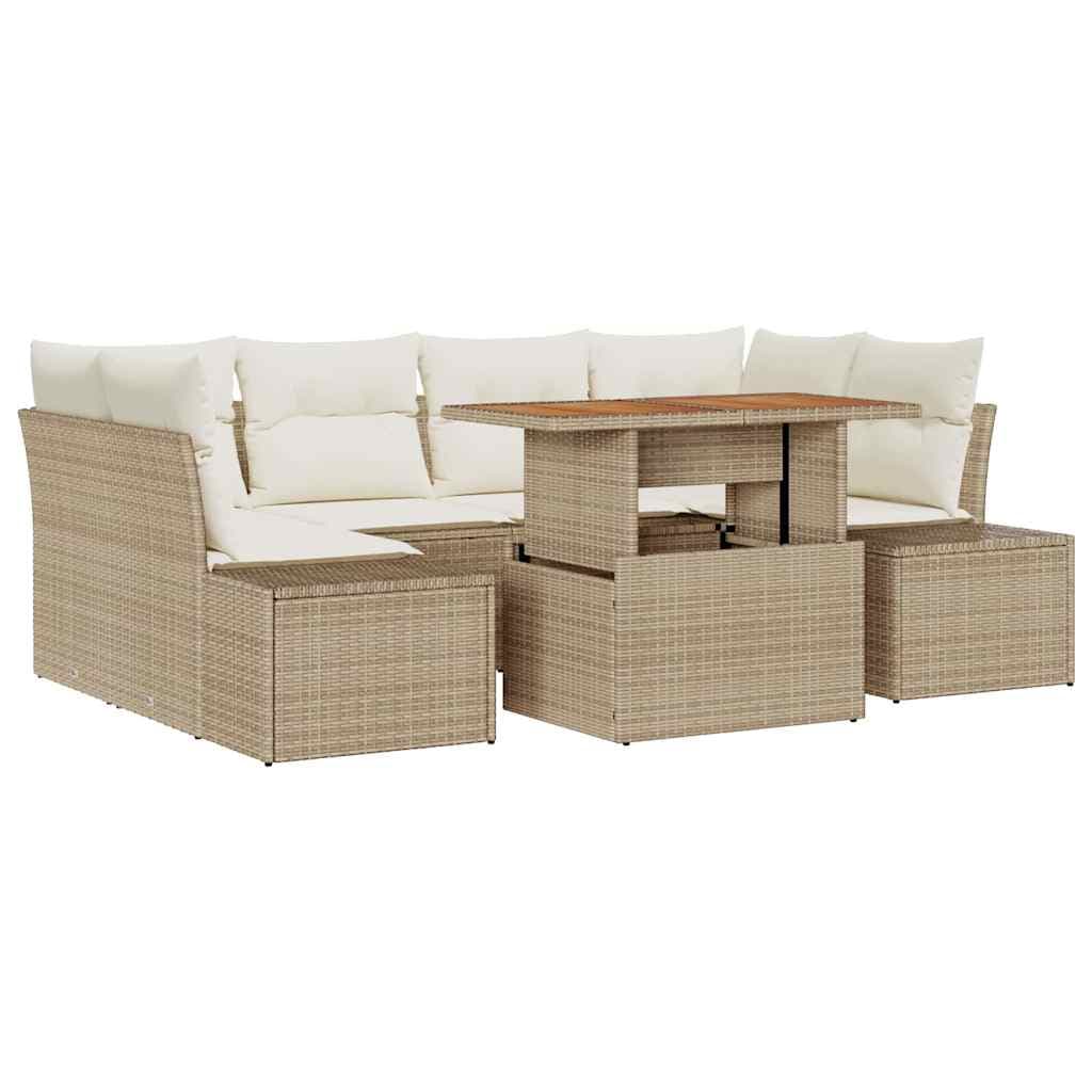 vidaXL Conjunto de Sofá de Jardim 7 Peças Bege Rattan Sintético - 2788167493