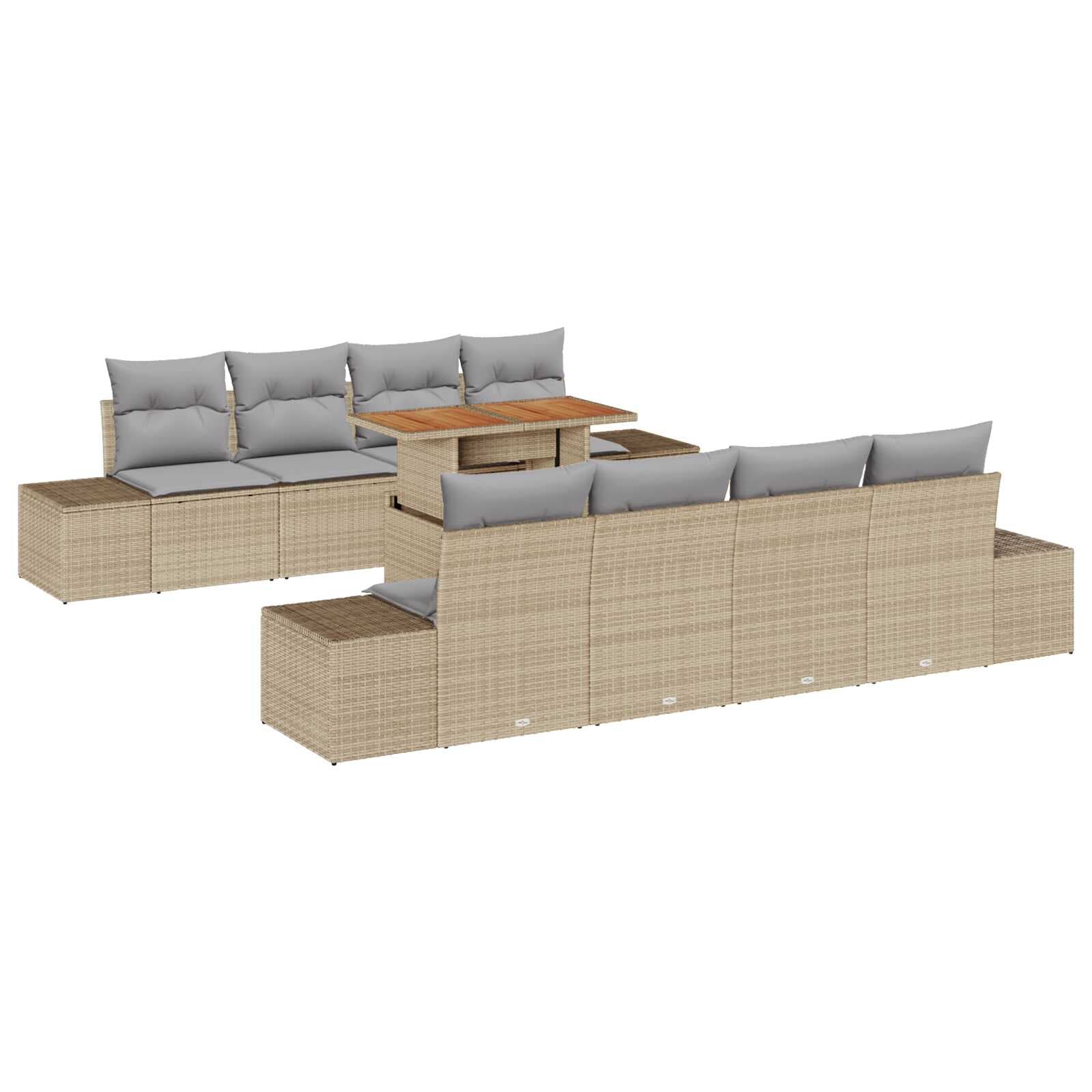 vidaXL Conjunto de Sofá de Jardim 9 Peças Bege Rattan Sintético - 2483449287