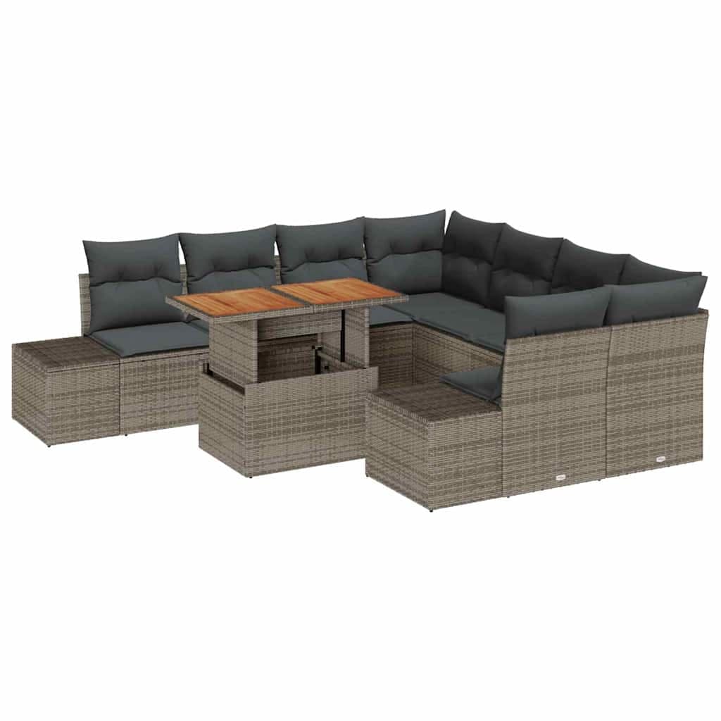 vidaXL Conjunto de Sofá de Jardim 9 pcs Cinzeto Rattan Sintético