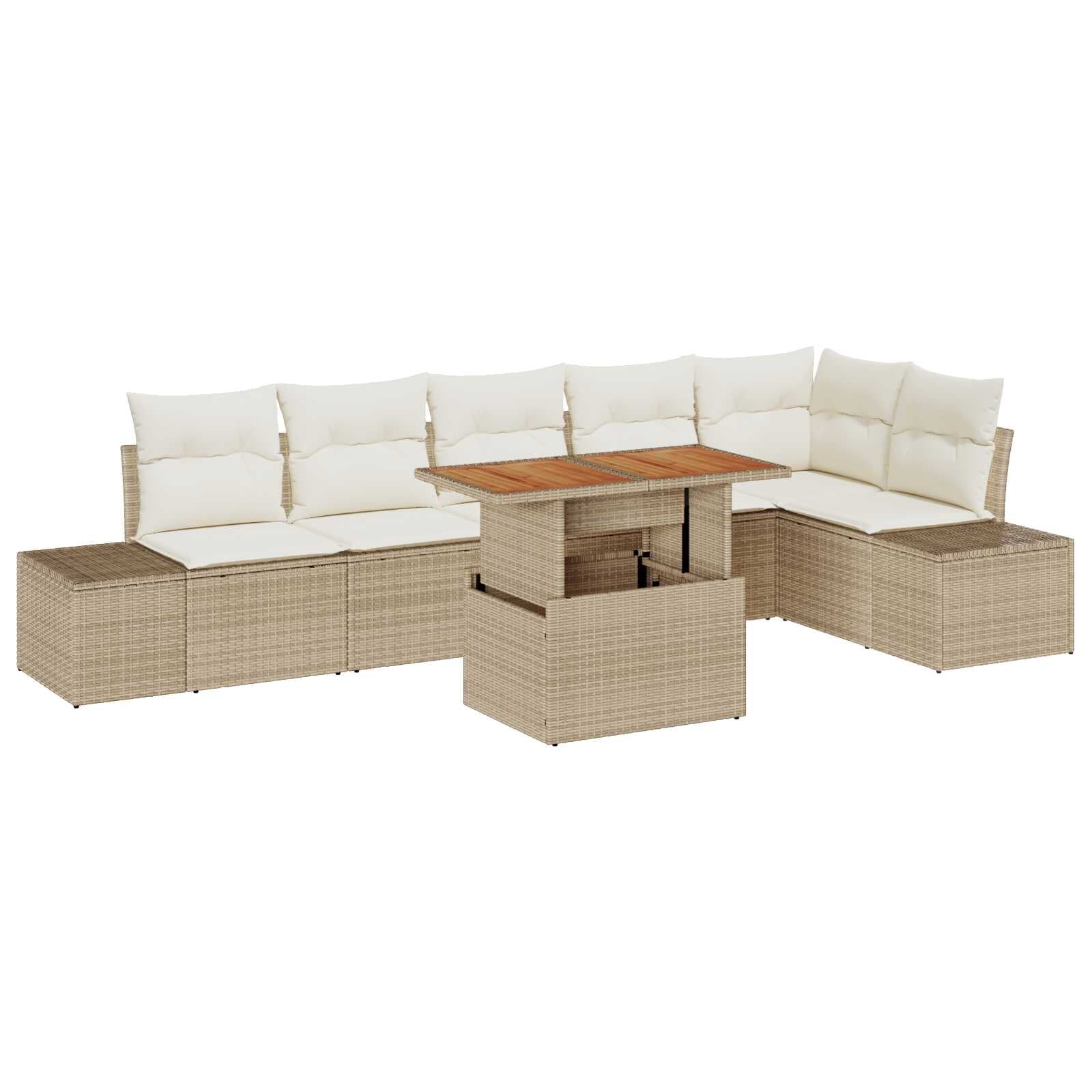 vidaXL Conjunto de Sofá de Jardim 7 pcs Bege Rattan Sintético
