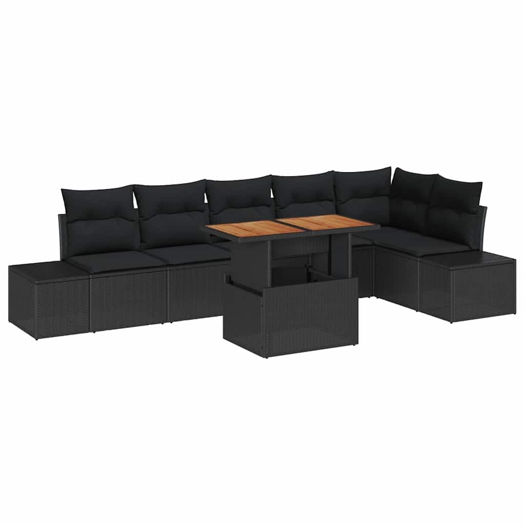 vidaXL Conjunto de Sofá de Jardim 7 Peças Preto Rattan Sintético - 3019134201