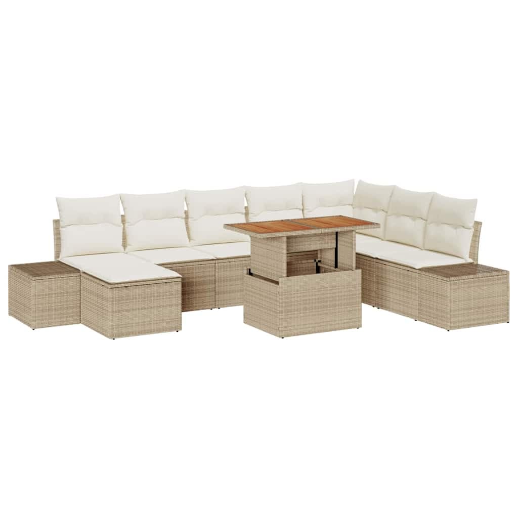 vidaXL Conjunto de Sofá de Jardim 9 pcs Bege Rattan Sintético