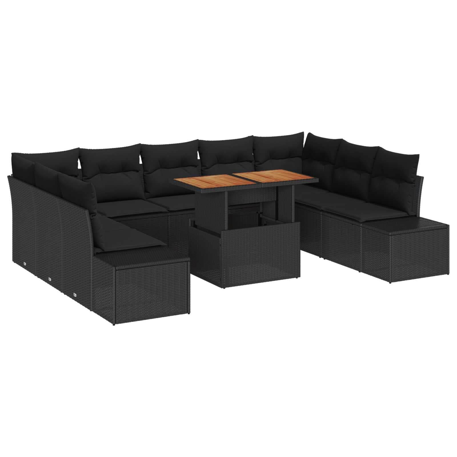 vidaXL Conjunto de Sofá de Jardim 10 Peças Preto Rattan Sintético - 1357329695