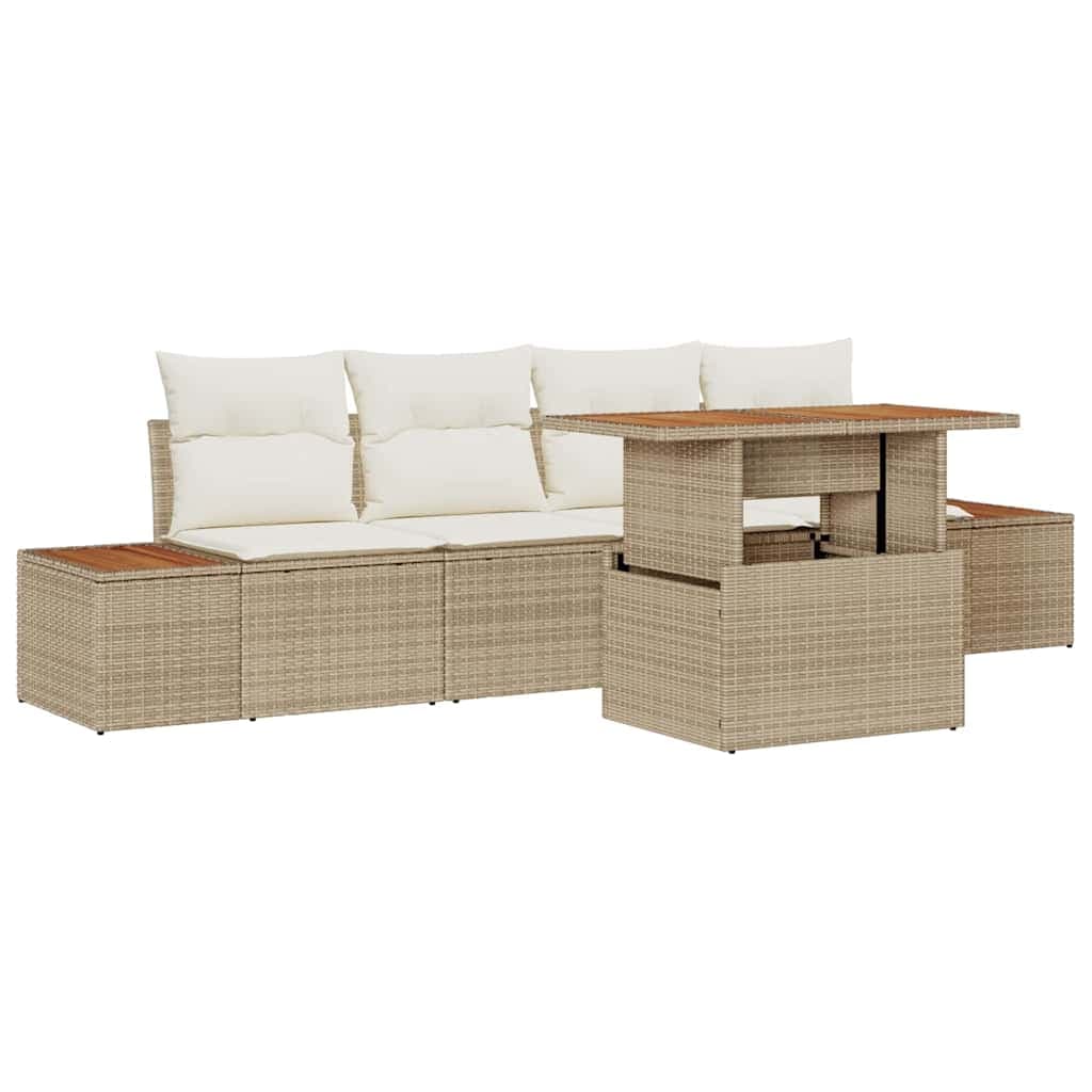vidaXL Conjunto de Sofá de Jardim 5 Peças Bege Rattan Sintético - 2343760552