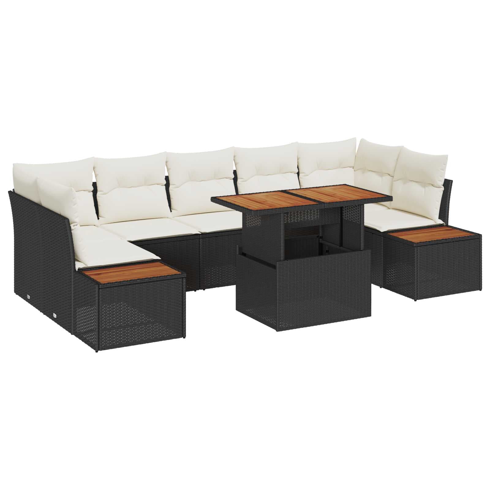 vidaXL Conjunto de Sofá de Jardim 8 Peças Preto Rattan Sintético - 1647767472
