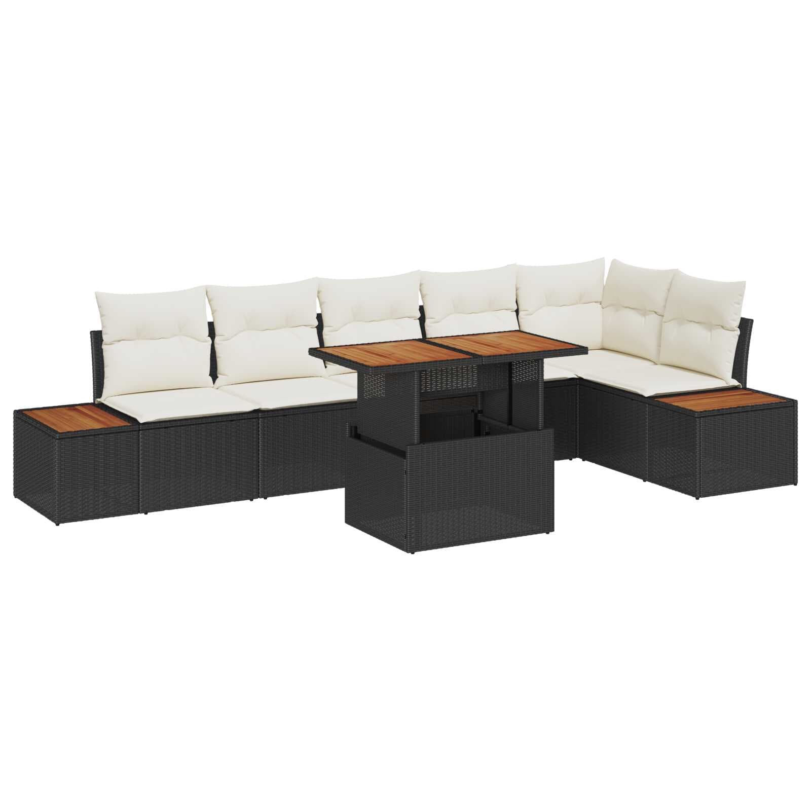 vidaXL Conjunto de Sofá de Jardim 7 pcs Preto Rattan Sintético