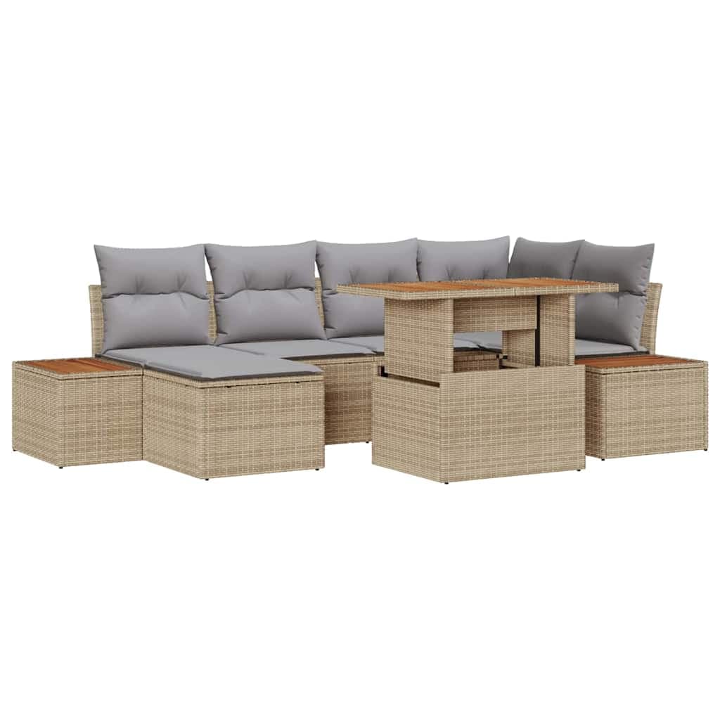 vidaXL Conjunto de Sofá de Jardim 7 pcs Bege Rattan Sintético