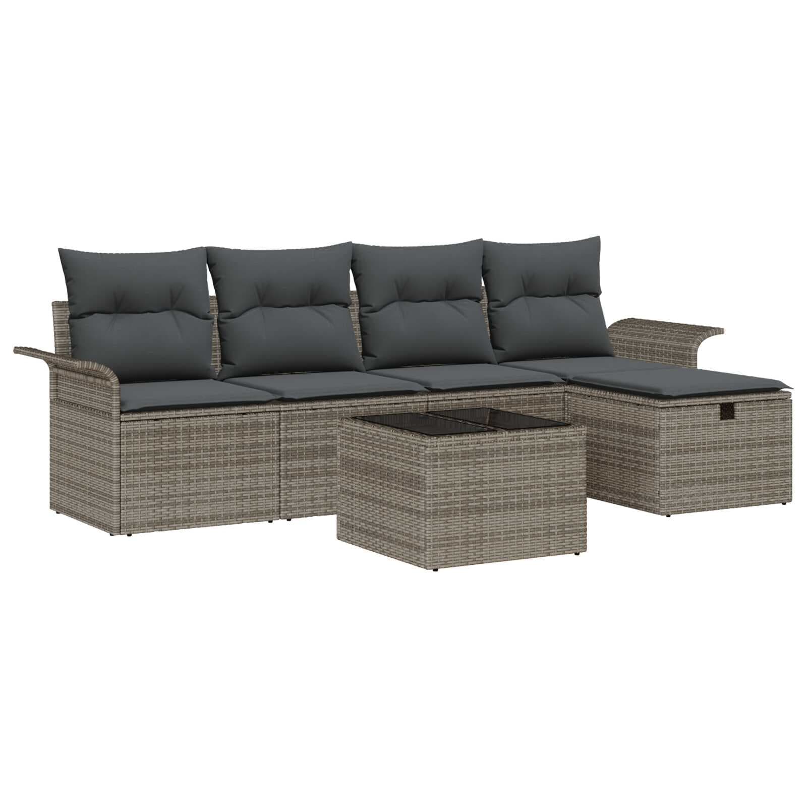 vidaXL Conjunto de Sofá de Jardim com almofada 6 pcs Cinzeto vime PE