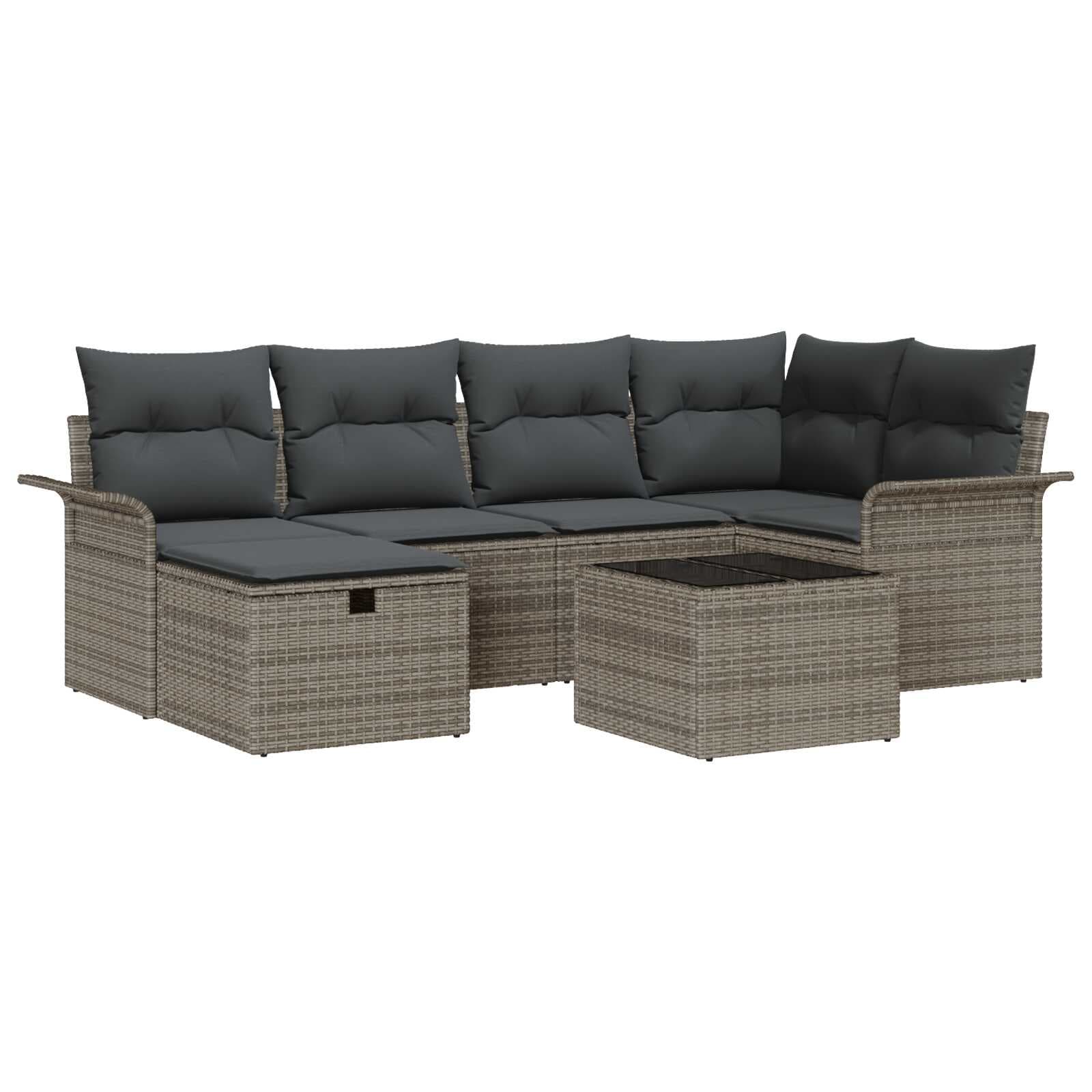 vidaXL Conjunto de Sofá de Jardim com almofada 7 pcs Cinzeto vime PE