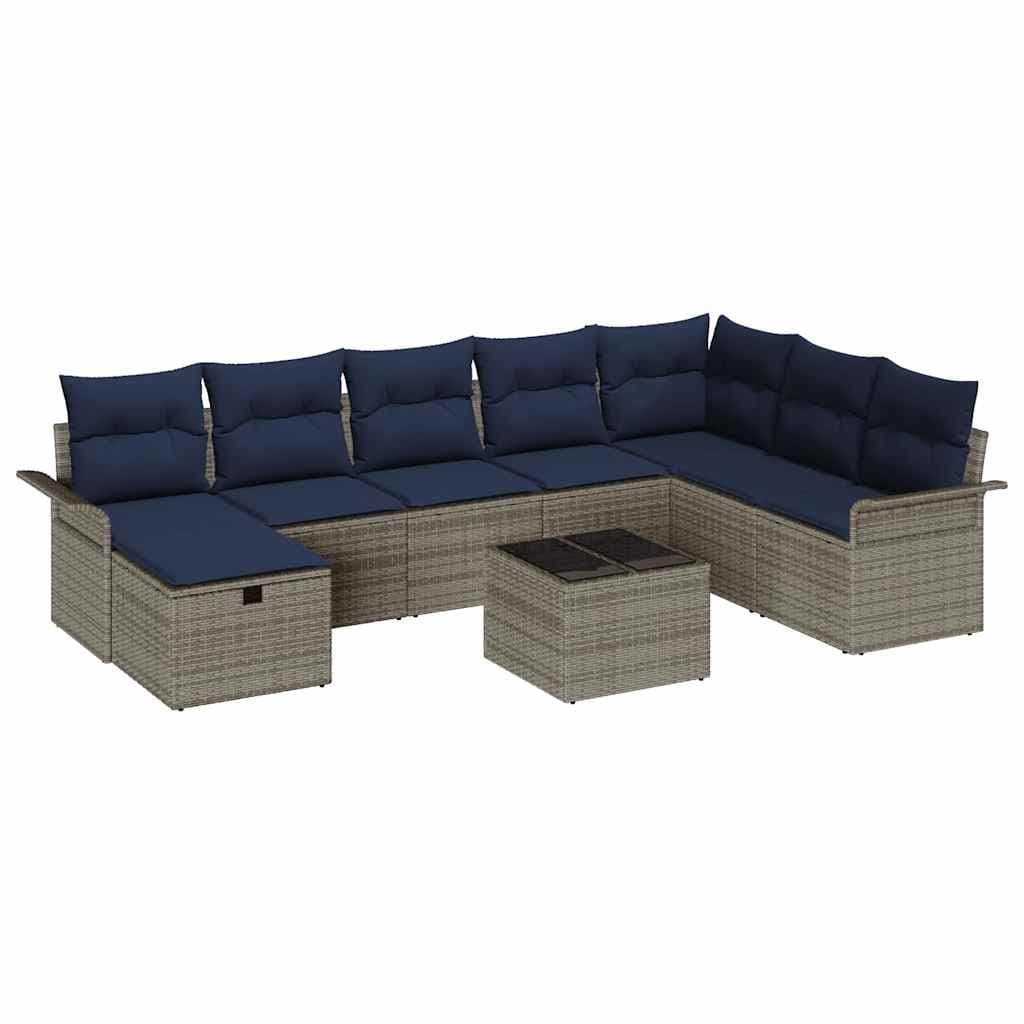 vidaXL Conjunto de Sofá de Jardim 9 pcs Cinza e Azul Marinho vime PE
