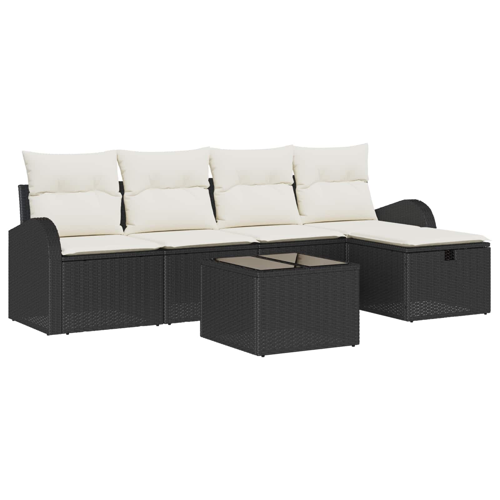 vidaXL Conjunto de Sofás com almofada 6 pcs Preto e Creme vime PE