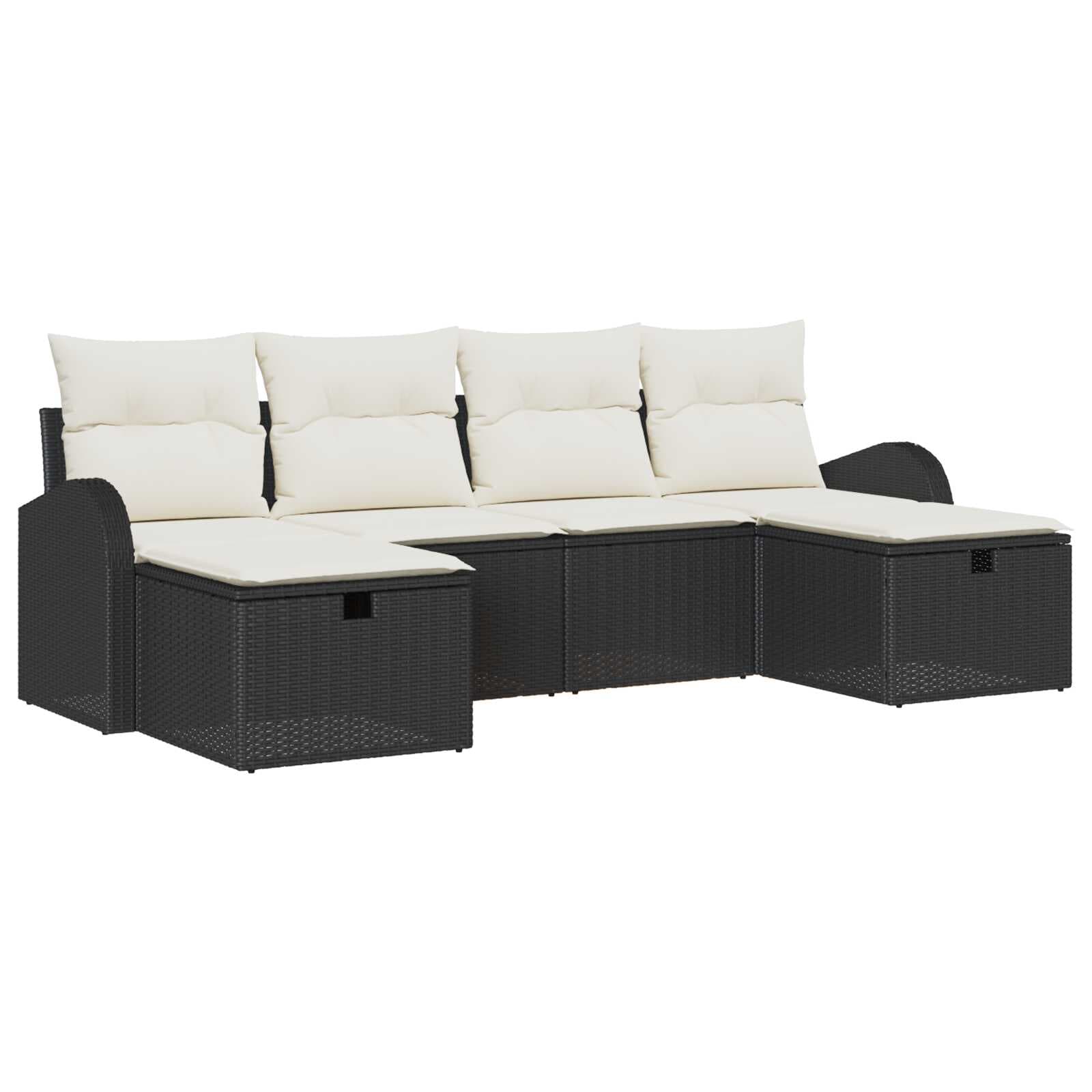 vidaXL Conjunto de Sofás com almofada 6 pcs Preto e Creme vime PE