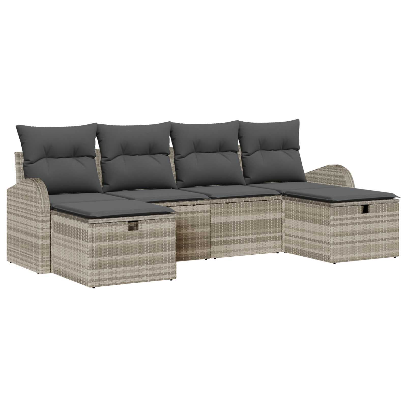 vidaXL Conjunto de Sofás com almofada 6 pcs Cinzento-claro vime PE