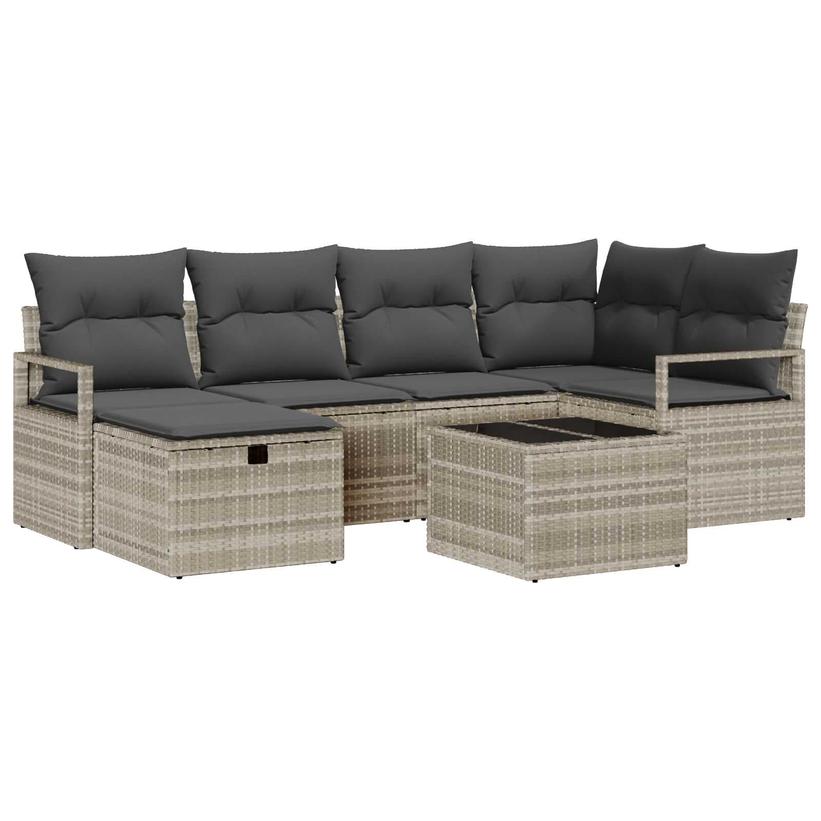 vidaXL Conjunto de Sofás com almofada 7 pcs Cinzento-claro vime PE