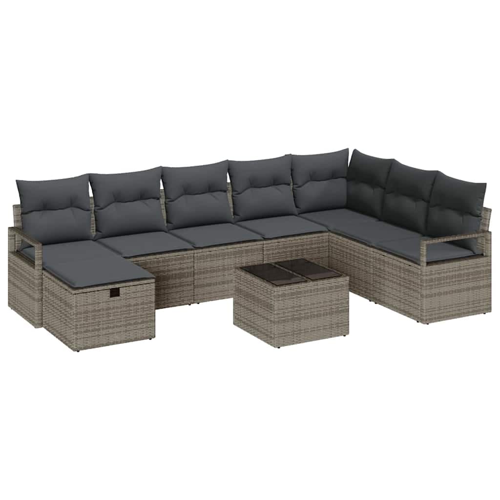 vidaXL Conjunto de Sofás com almofada Manual 9 pcs Cinzeto vime PE