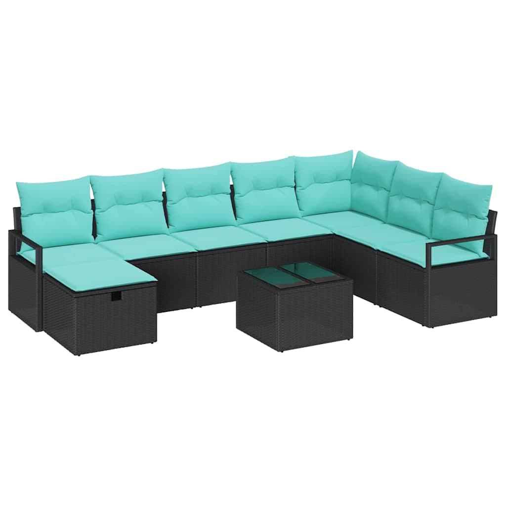 vidaXL Conjunto de Sofás com almofada 9 pcs Preto vime PE