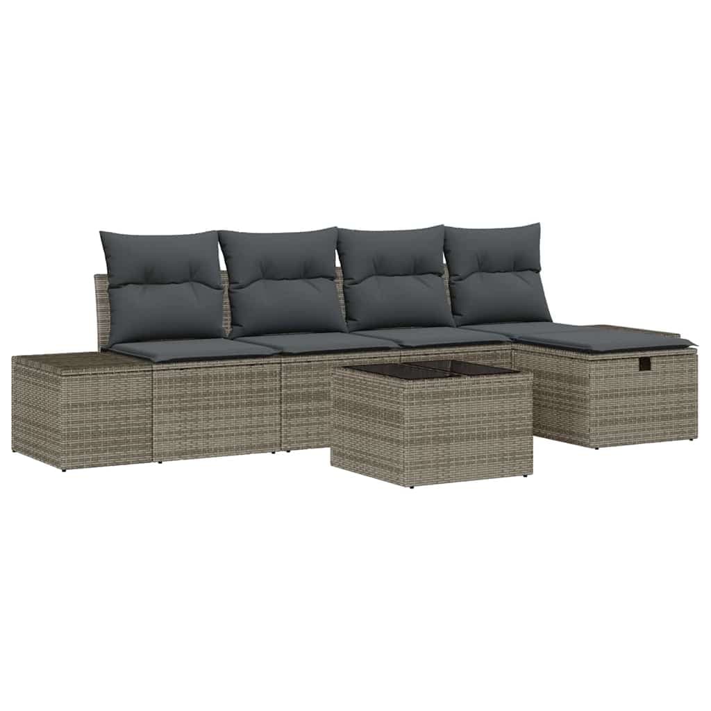 vidaXL Conjunto de Sofá de Jardim com almofada 6 pcs Cinzeto vime PE