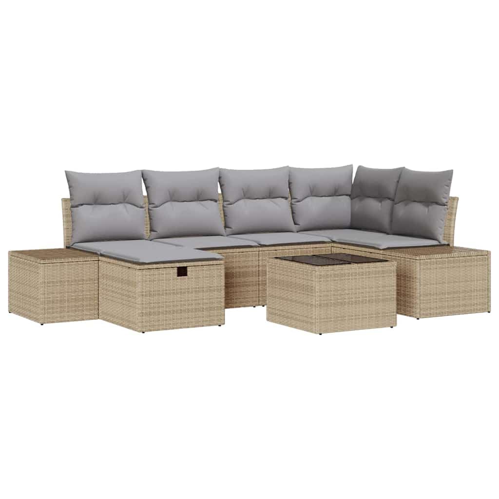 vidaXL Conjunto de Sofá de Jardim com almofada 7 pcs Bege vime PE