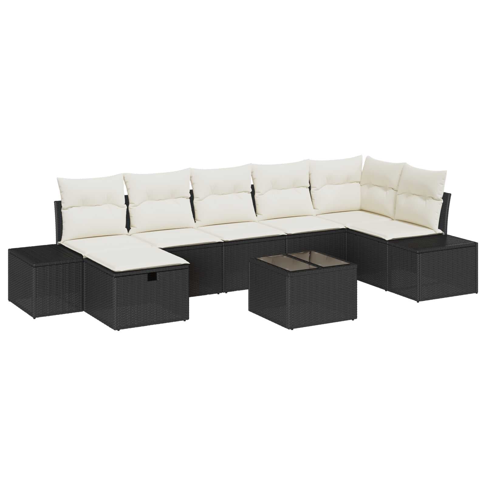 vidaXL Conjunto de Sofá de Jardim com Almofada 8 Peças Preto Vime Pe - 2389780775