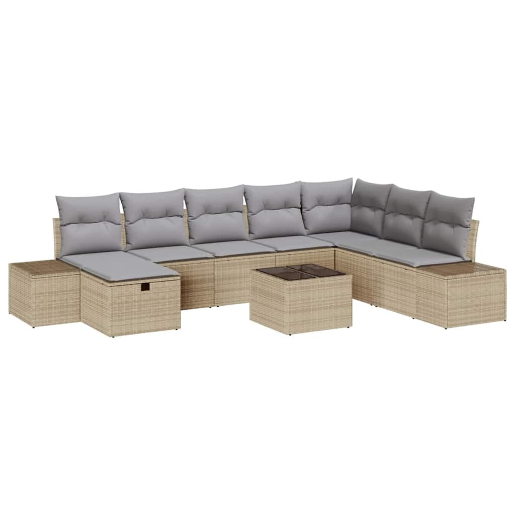 vidaXL Conjunto de Sofá de Jardim com almofada 9 pcs Bege vime PE