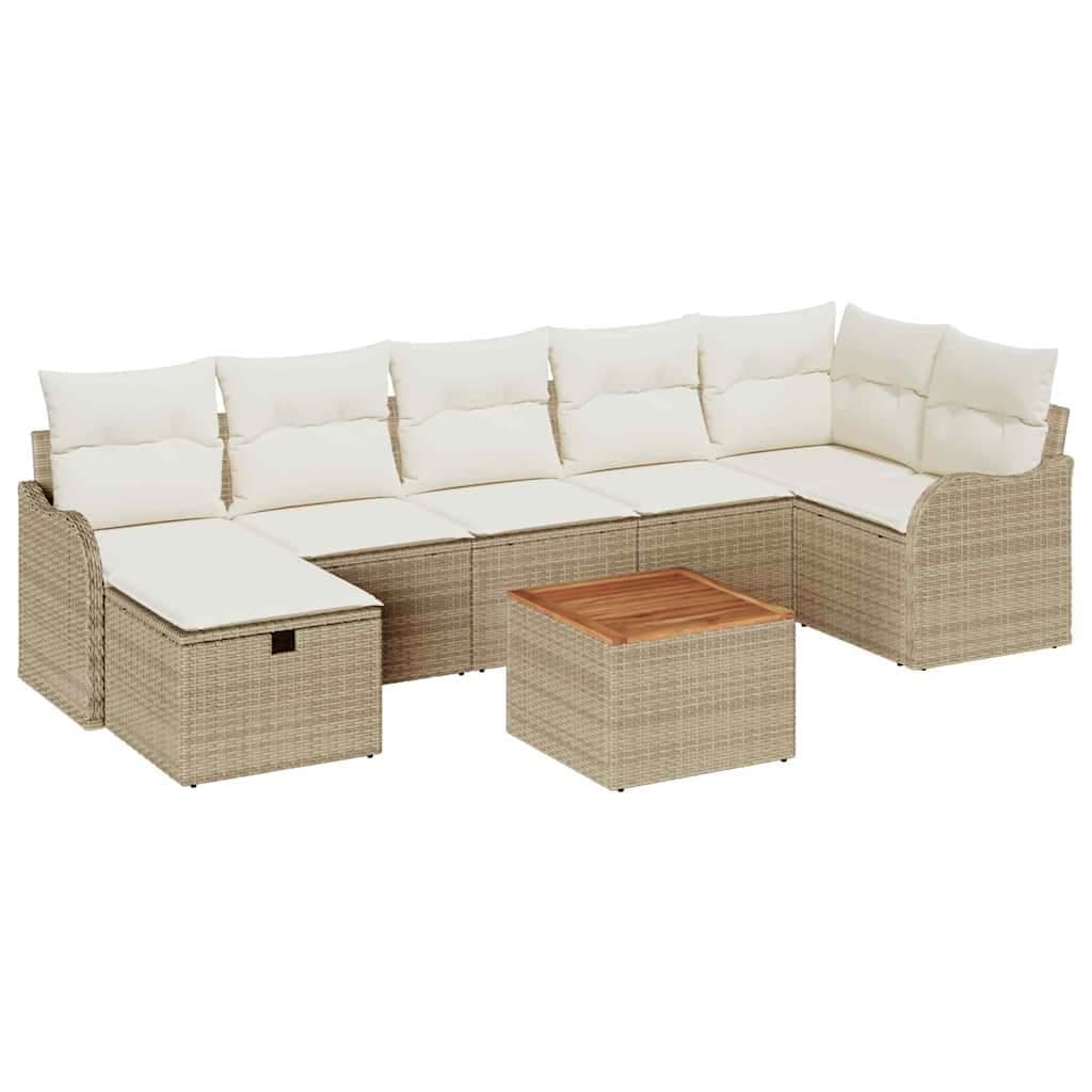 vidaXL Conjunto de Sofá de Jardim com Almofada 8 Peças Bege Vime Pe - 3252094925