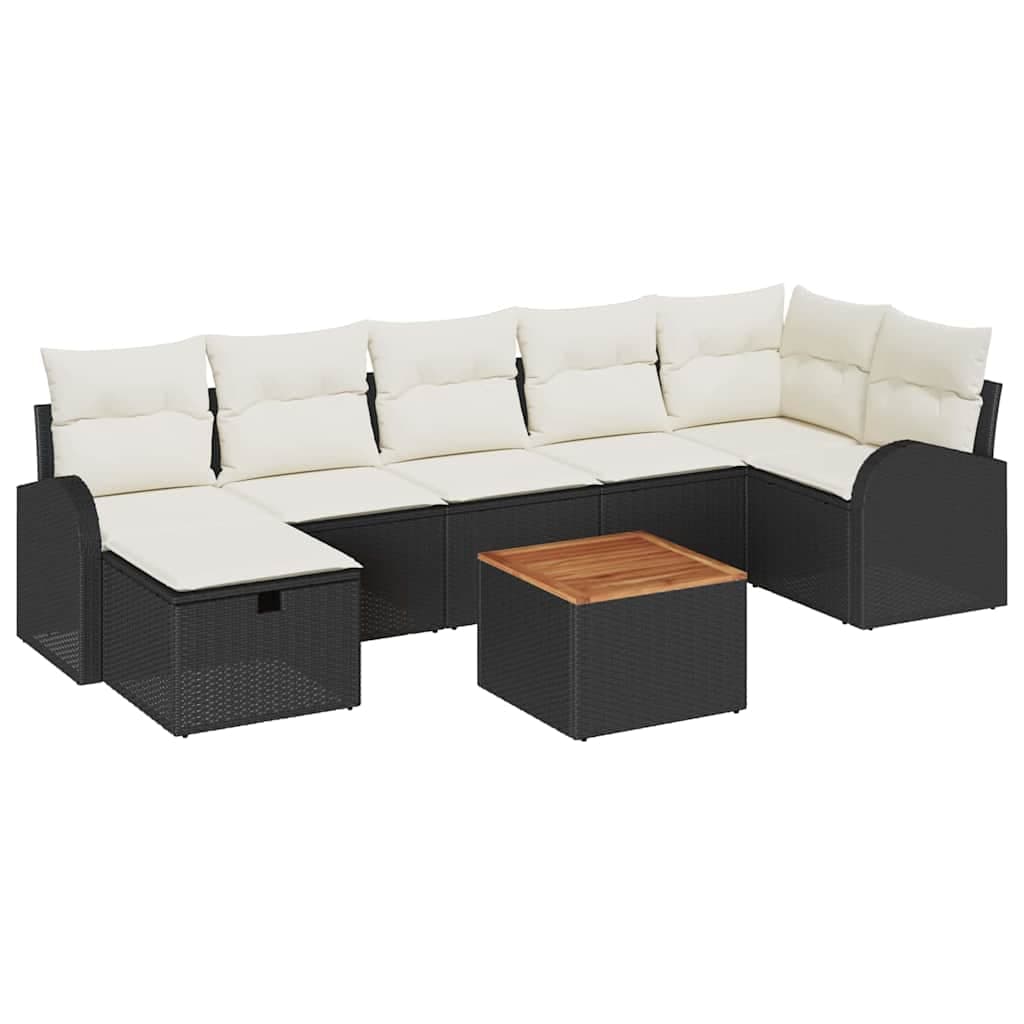 vidaXL Conjunto de Sofá de Jardim com Almofada 8 Peças Preto Vime Pe - 2527621713