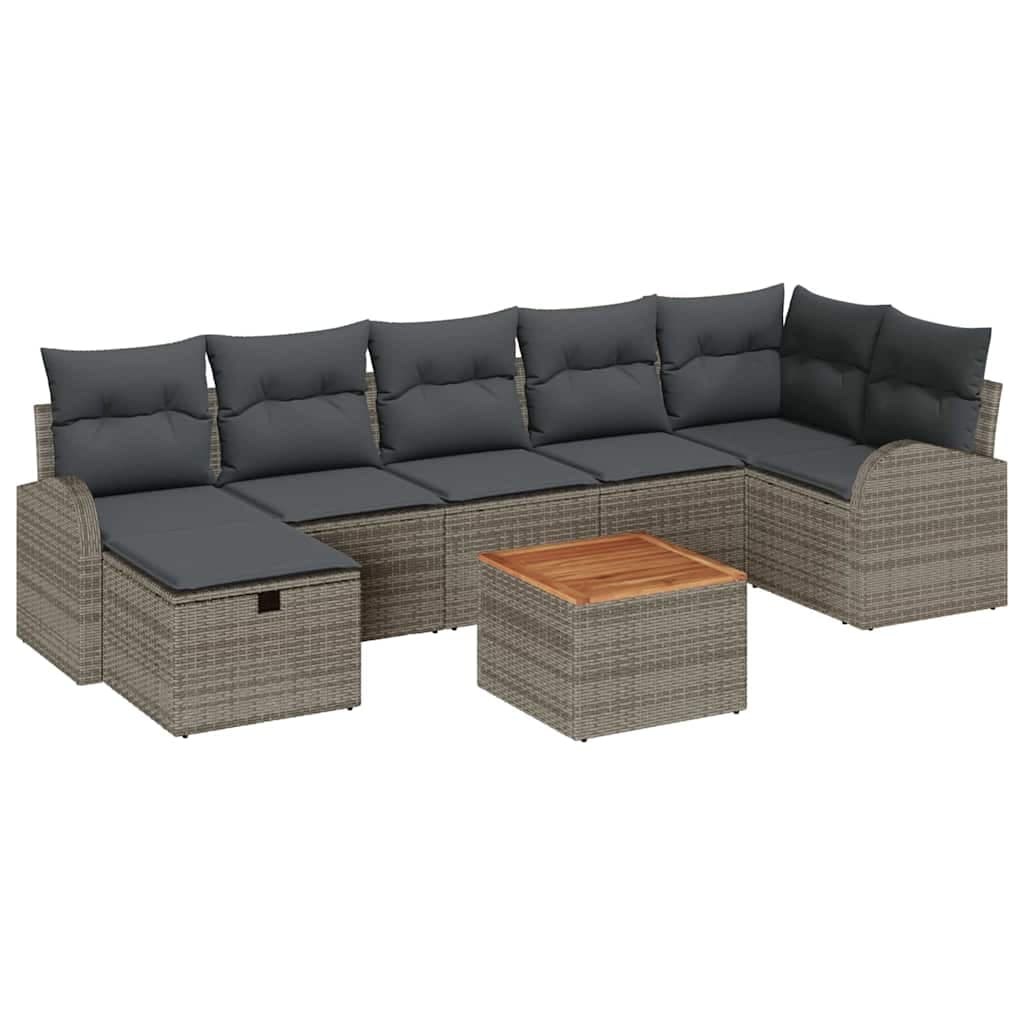 vidaXL Conjunto de Sofá de Jardim com almofada 8 pcs Cinzeto vime PE