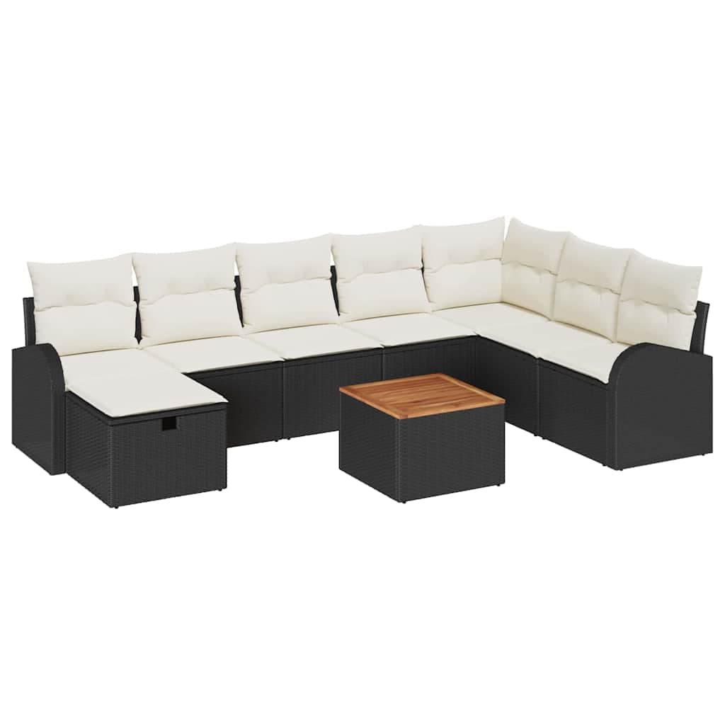 vidaXL Conjunto de Sofá de Jardim com almofada 9 pcs Preto vime PE
