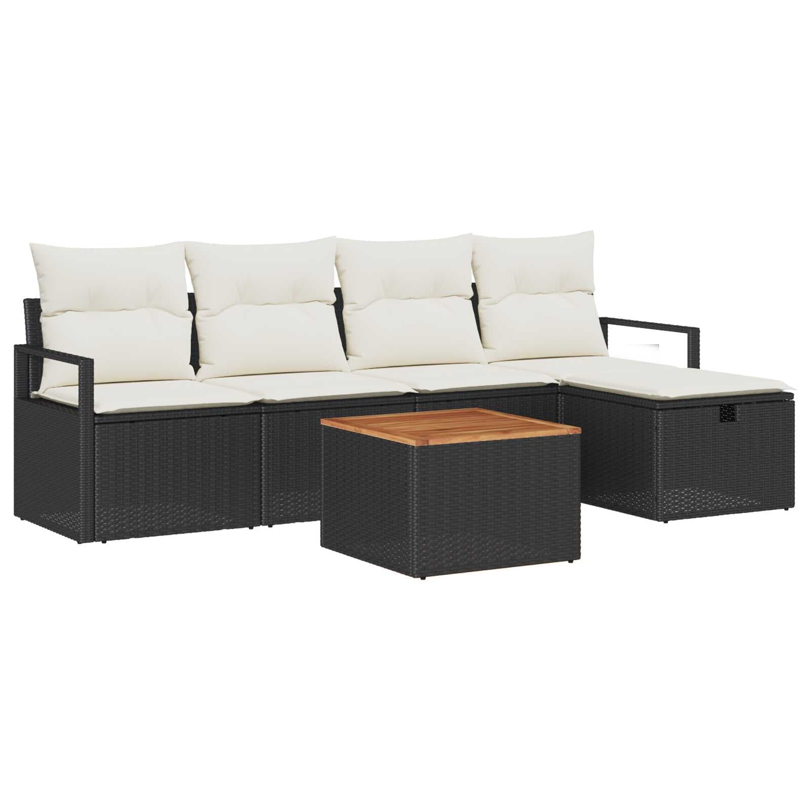 vidaXL Conjunto de Sofá de Jardim com Almofada 6 Peças Preto Vime Pe - 1308472806