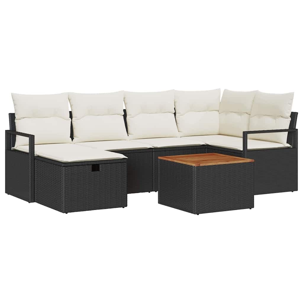 vidaXL Conjunto de Sofá de Jardim com almofada 7 pcs Preto vime PE
