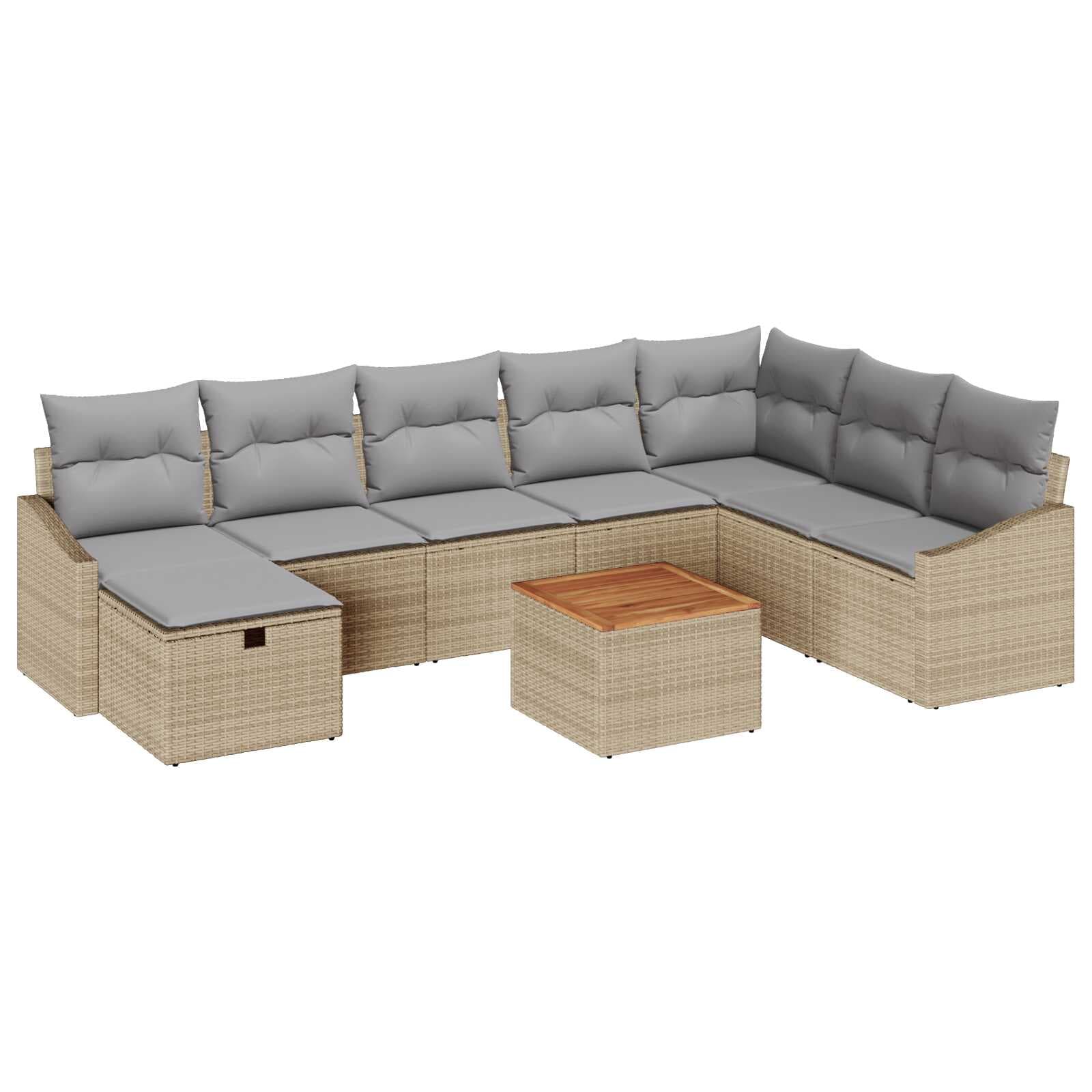 vidaXL Conjunto de Sofá de Jardim com almofada 9 pcs Bege vime PE