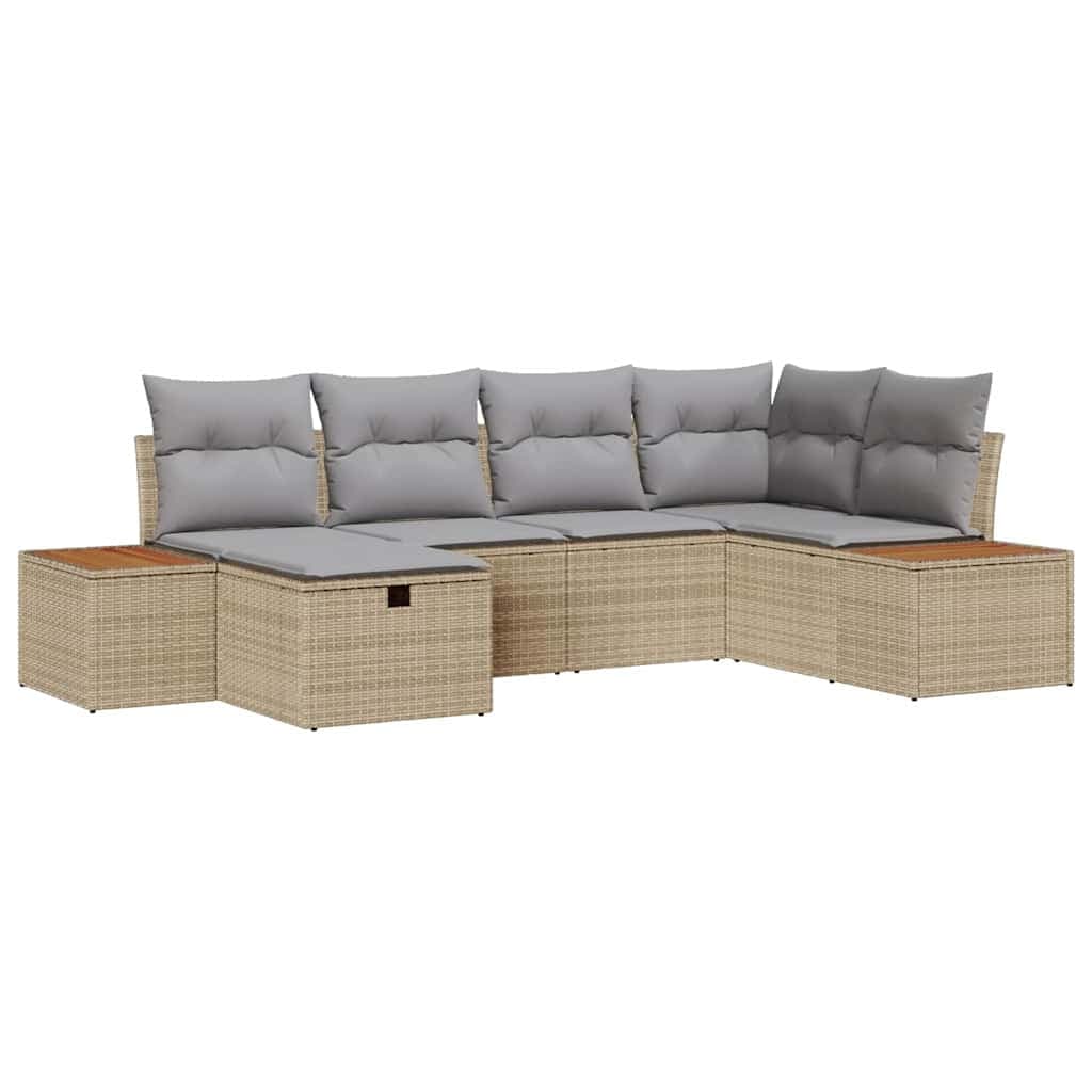 vidaXL Conjunto de Sofá de Jardim com almofada 6 pcs Bege vime PE