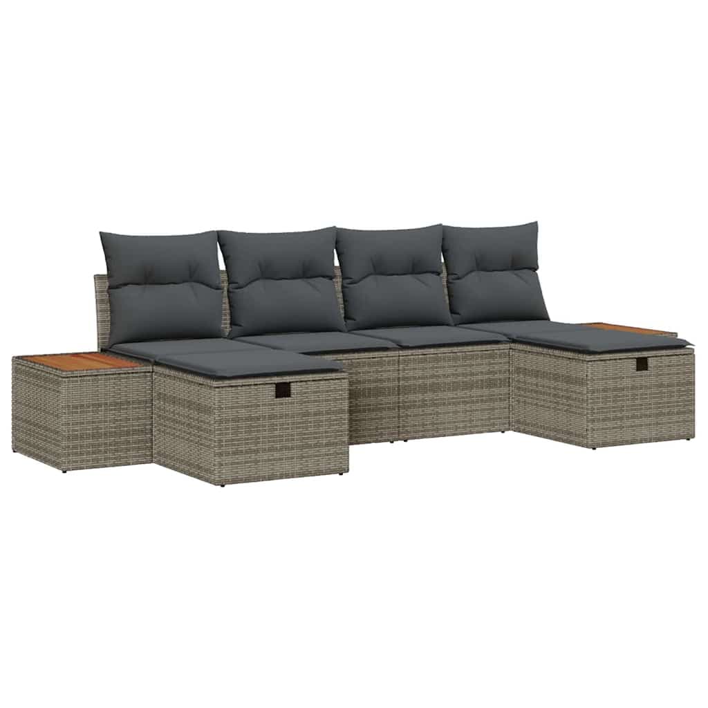 vidaXL Conjunto de Sofá de Jardim com almofada 6 pcs Cinzeto vime PE