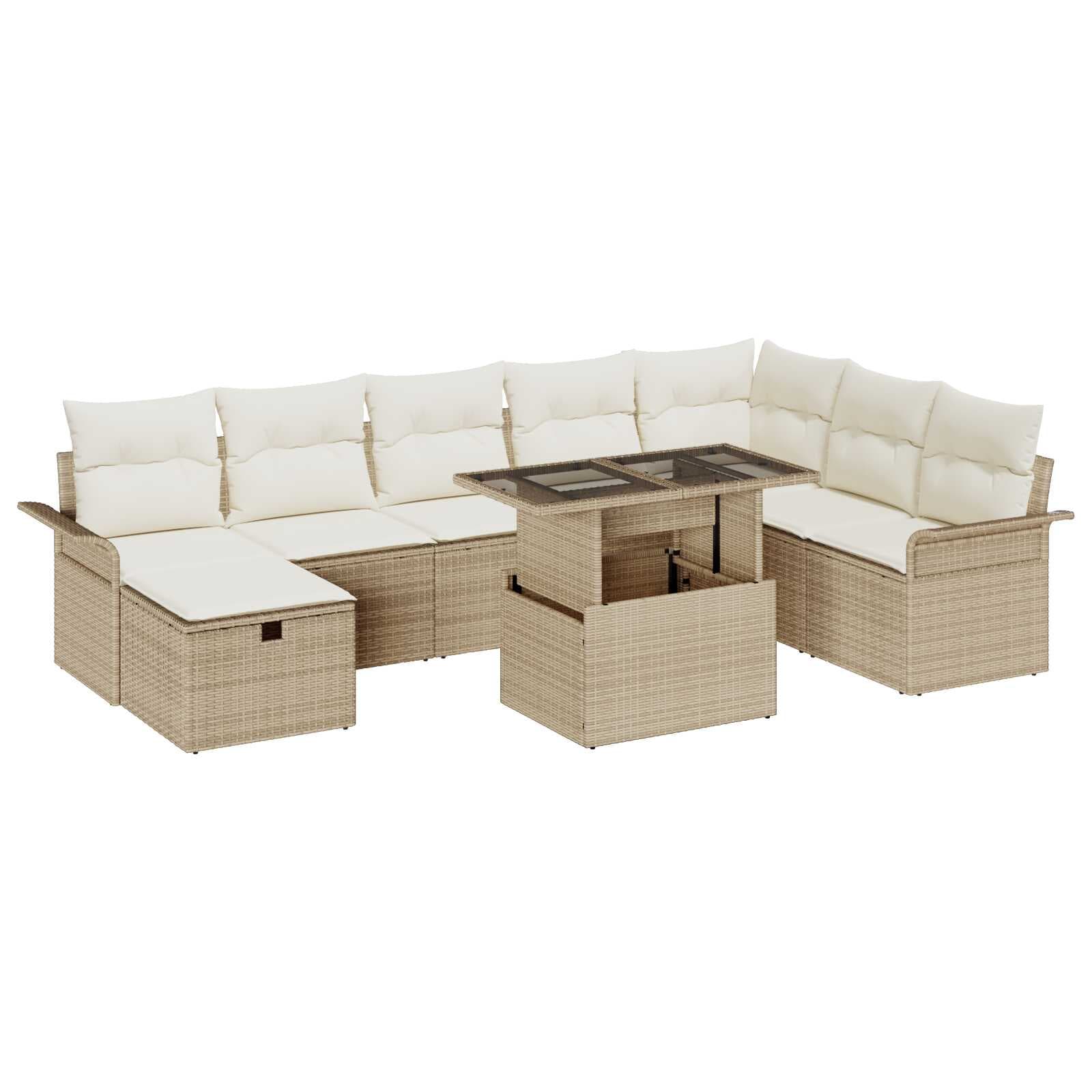 vidaXL Conjunto de Sofá de Jardim 9 pcs Bege Rattan Sintético