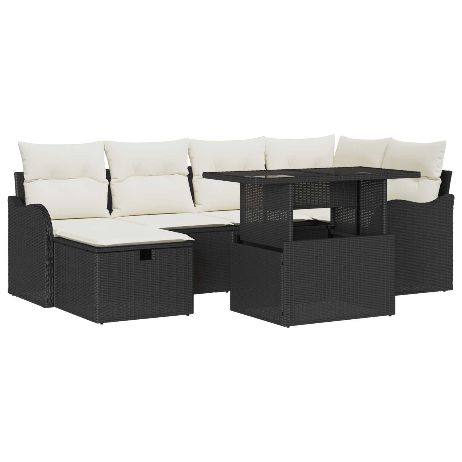 vidaXL Conjunto de Sofá de Jardim 7 Peças Preto Rattan Sintético - 2065876755