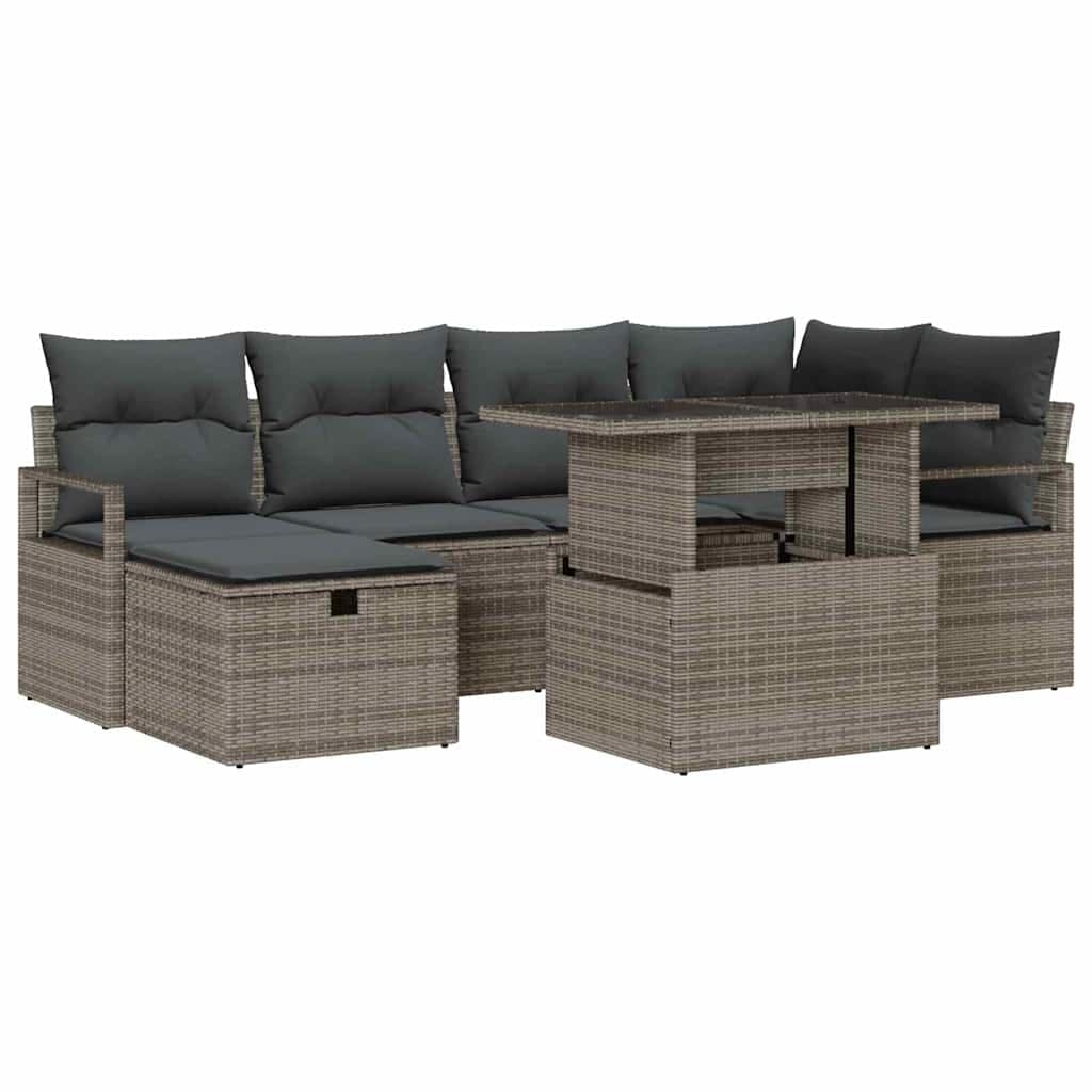 vidaXL Conjunto de Sofá de Jardim 7 pcs Cinzeto Rattan Sintético