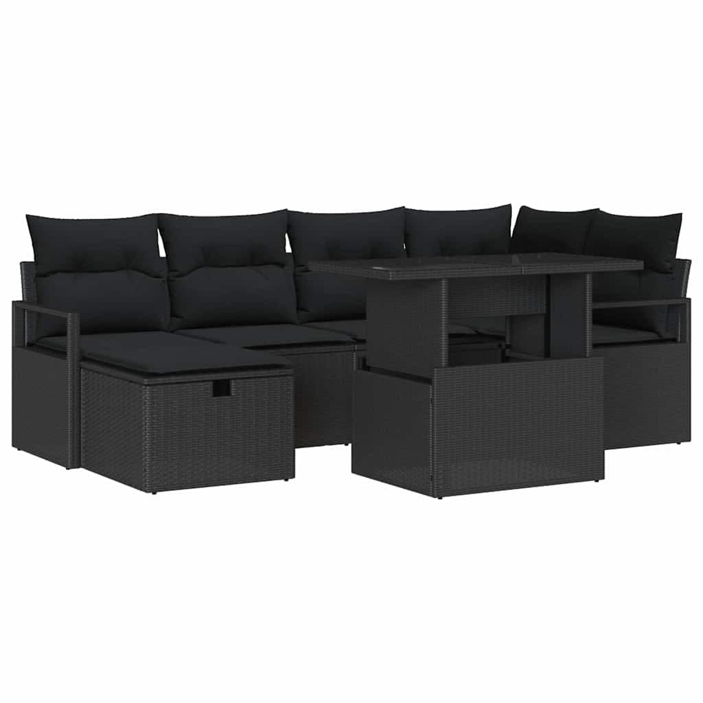 vidaXL Conjunto de Sofá de Jardim 7 Peças Preto Rattan Sintético - 1846048118