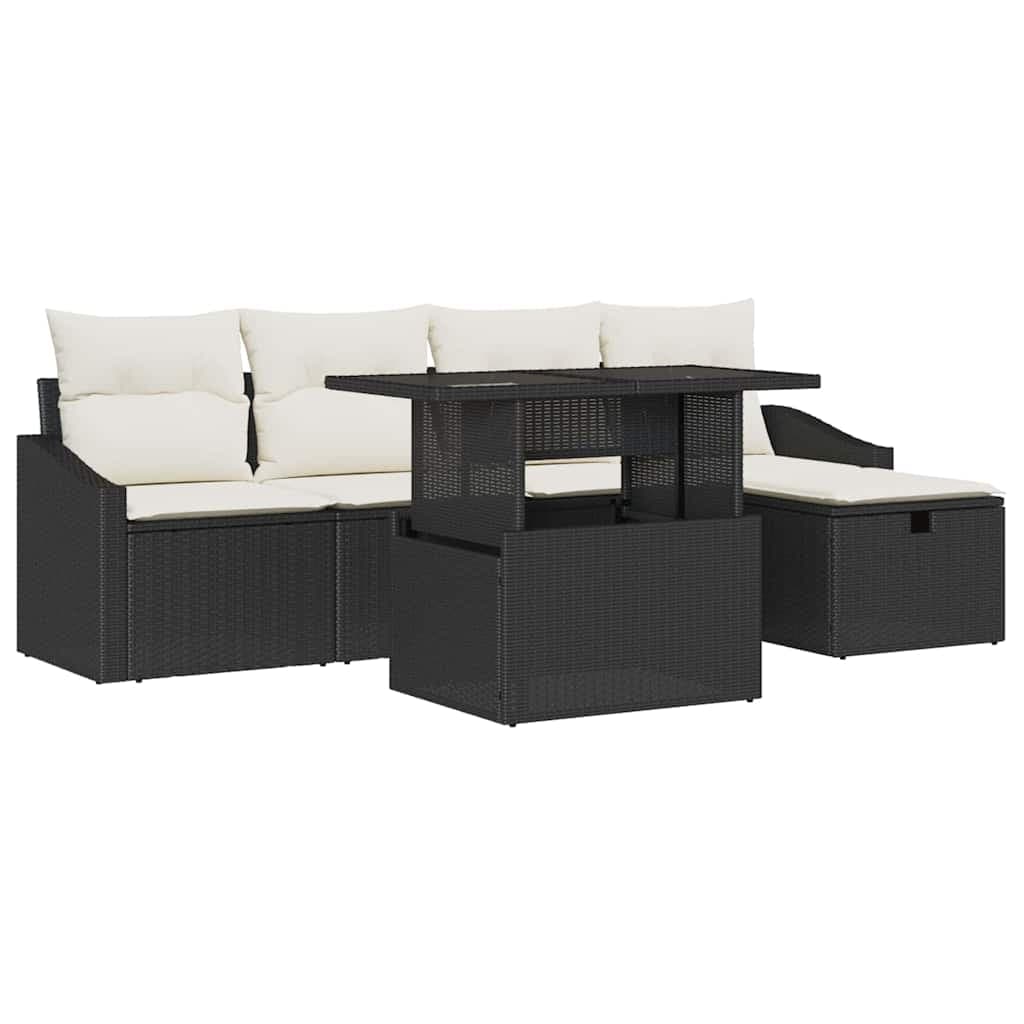 vidaXL Conjunto de Sofá de Jardim 6 Peças Preto Rattan Sintético - 1532220397