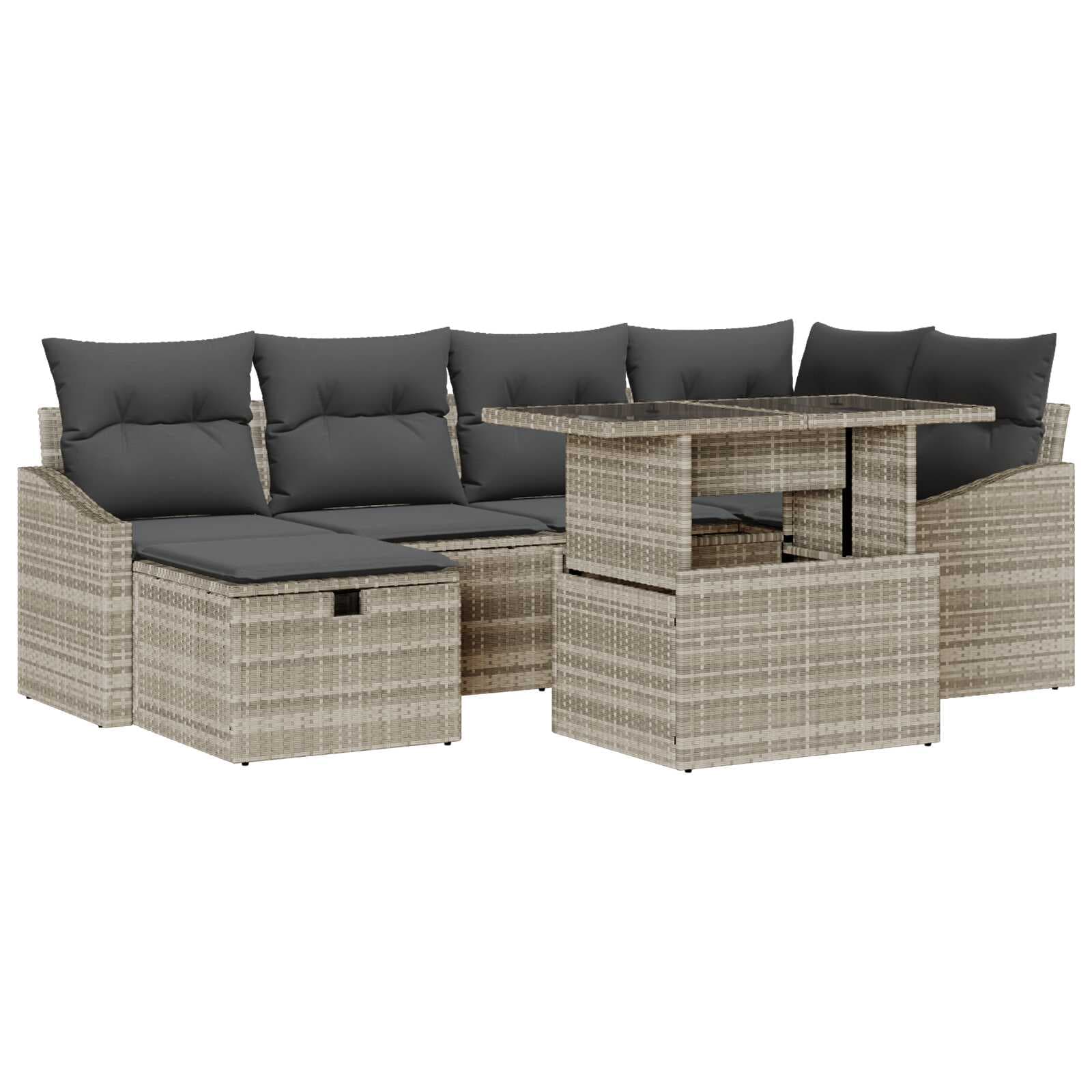 vidaXL Conjunto de Sofá de Jardim com almofada 7 pcs Cinzento-claro