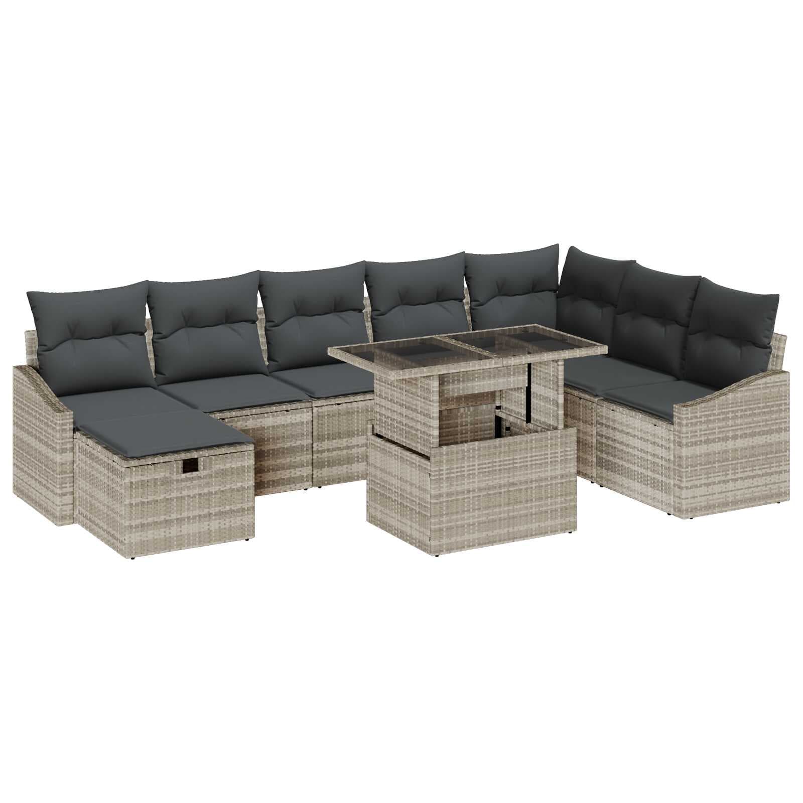 vidaXL Conjunto de Sofá de Jardim com almofada 9 pcs Cinzento-claro