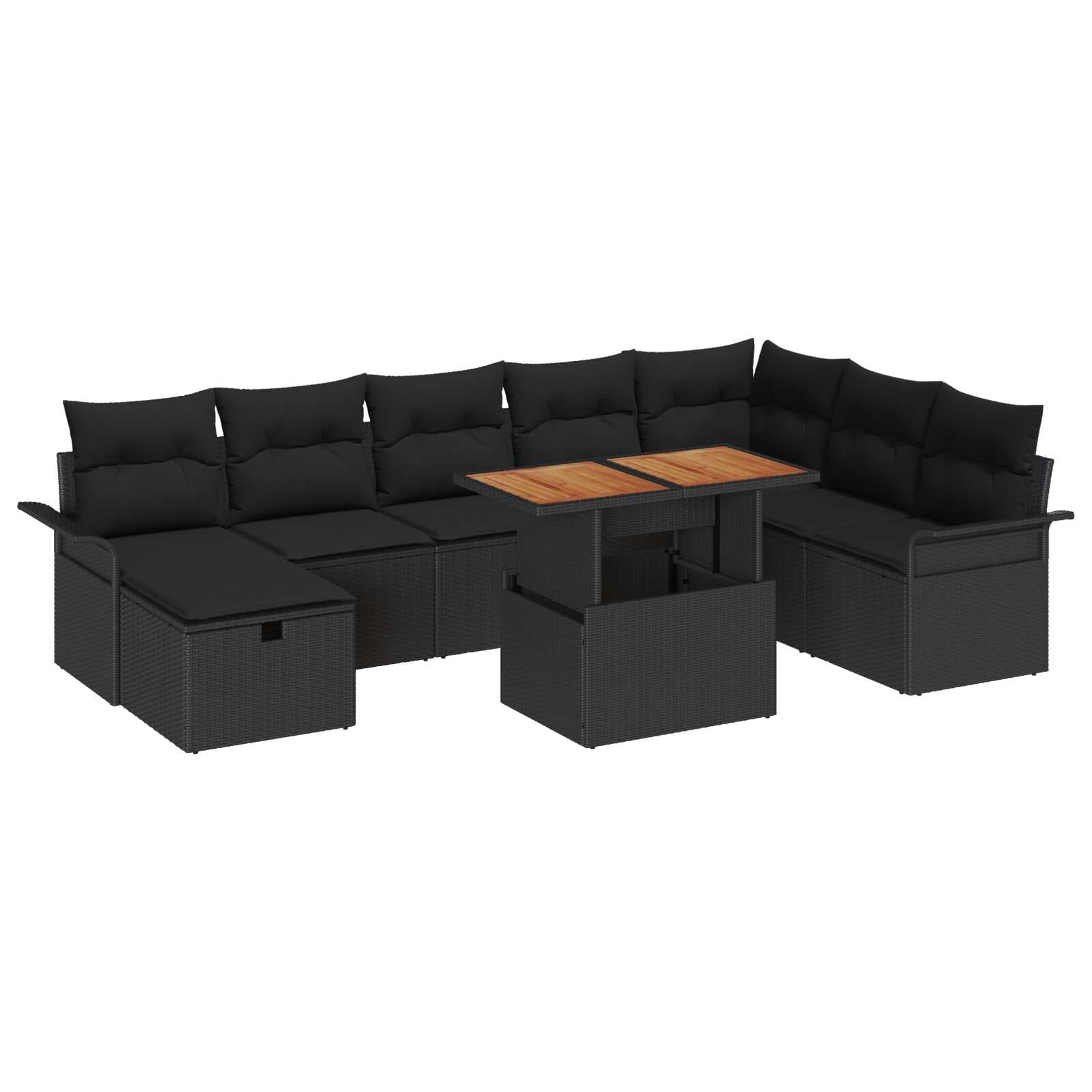 vidaXL Conjunto de Sofá de Jardim com almofada 9 pcs Preto vime PE