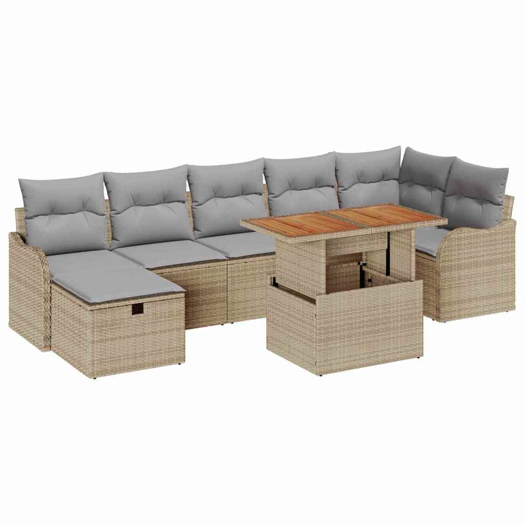 vidaXL Conjunto de Sofá de Jardim com almofada 8 pcs Bege vime PE
