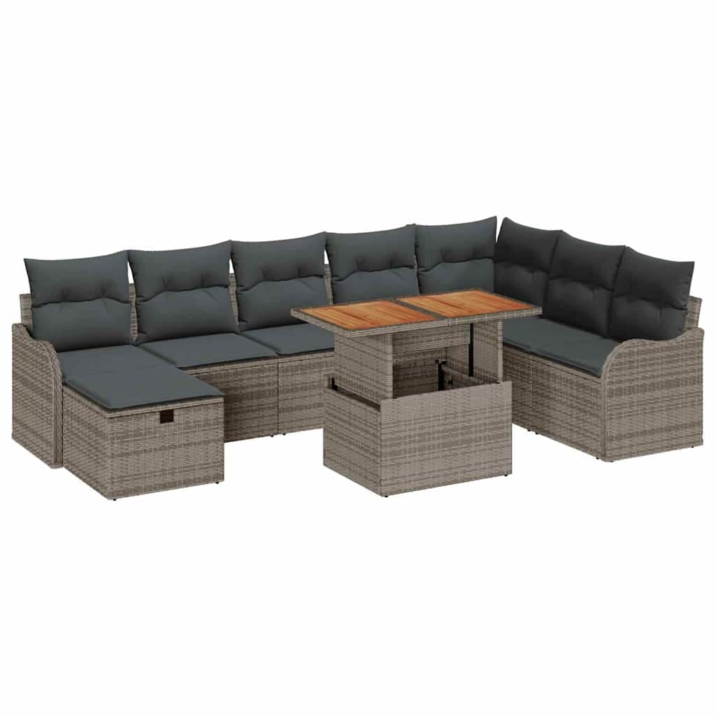 vidaXL Conjunto de Sofá de Jardim com almofada 9 pcs Cinzeto vime PE