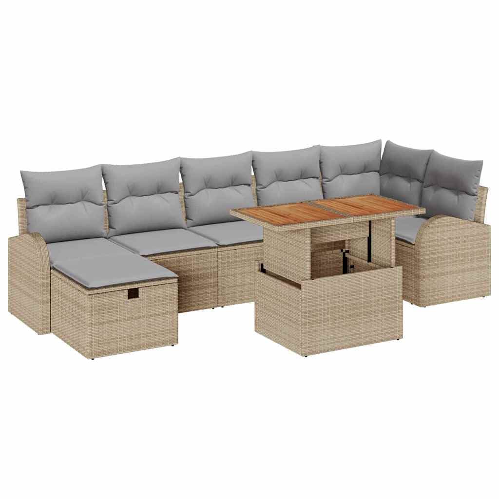 vidaXL Conjunto de Sofá de Jardim com almofada 8 pcs Bege vime PE