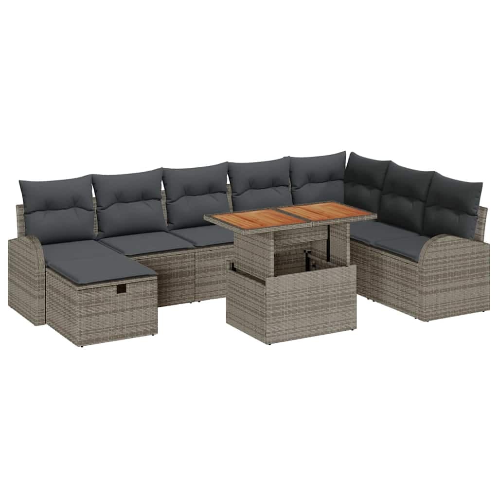 vidaXL Conjunto de Sofá de Jardim com almofada 9 pcs Cinzeto vime PE