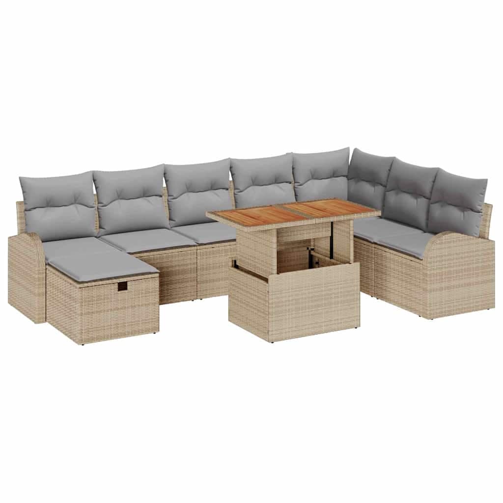 vidaXL Conjunto de Sofá de Jardim com almofada 9 pcs Bege vime PE