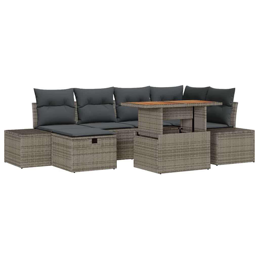 vidaXL Conjunto de Sofá de Jardim com almofada 7 pcs Cinzeto vime PE